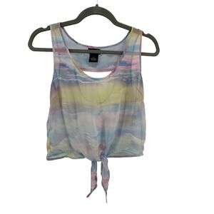 Wet Seal Y2K Top Women S Multicolor Tie Front Crop Sheer Watercolor Festival
